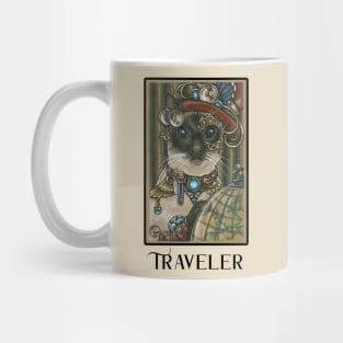 Steampunk Cat Traveler - Siamese Cat - Black Lettering Version Mug